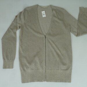 LOFT Womens Shiny Gold  Zippered Cardigan Sweater M